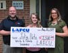 ID: Dave Knox, Baker College enrollment specialist; scholarship winner Julia Pate; LAFCU's Alyssa Sliger.  