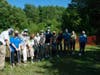 Breaking ground for the Harris Nature Center’s new observation deck in the era of COVID-19 are HNC Foundation members, Meridian Township personnel and other friends of the project. 