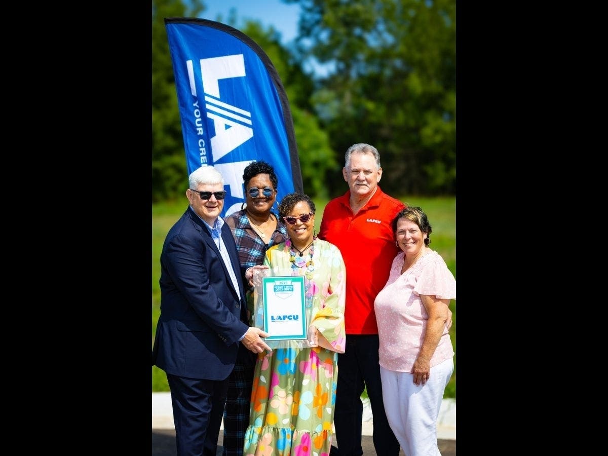 LAFCU team members pose with LAFCU’s 2026 Best Place to Work for Career Growth award. The recognition reflects LAFCU’s commitment to providing employees with educational resources, professional development opportunities and a collaborative environment.