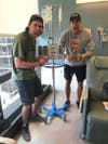 Brendan and Patrick Beauregard at Dana-Farber during Patrick's 22nd round of chemotherapy.