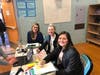 Student volunteers help to sign in donors at the Blake Middle School blood drive.