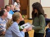 Kristine Lilly receives letter of thanks from Dale Street student