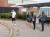 Teachers and Staff waiting for students at Memorial School 9/17/20