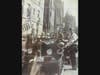 Barney Chick driving Model T in 1956 parade.  Frank Iafolla in backseat, waving a flag.  Francis Ryan standing on right.  Edward Penniman standing on left.