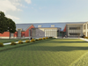 Rendered view of north facade and courtyard of PNES