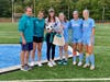 Left to Right:  Coach Michael Lafrancesca, Sara Isaacson, Maddy Howard, Captains Morgan Reilly, Maya Hilvert and Annie McCarthy