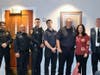 From left to right- Sgt. Conor Ashe, Officer Wayne Sallale, Officer William Bento, FF/EMTP Matt Reinemann, FF/EMTP William DeKing, Mrs. Sue Harman accepting posthumously for Fire Captain Michael Harman, Fire Chief William Carrico 