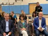 (left to right) Class of '76 friend Jim Sullivan, Betsy Sullivan (Mark's wife) and MHS 2022 Hall of Excellence Award Recipient Mark Sullivan