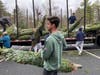 Lacrosse Team unloading trees