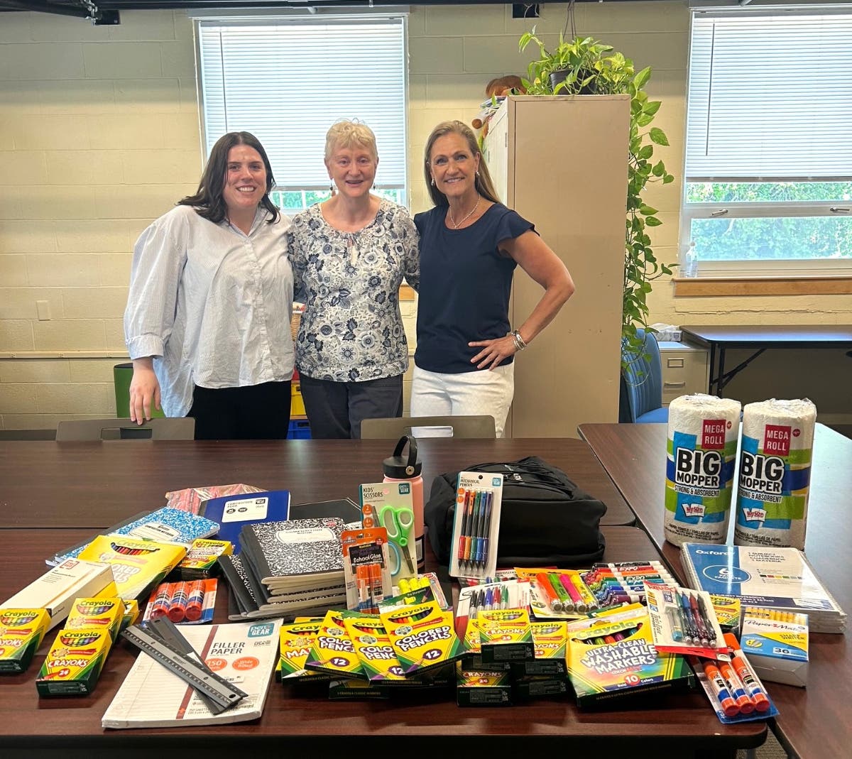 School supplies donated to Medfield Outreach from the Democratic Town Committees in multiple towns.