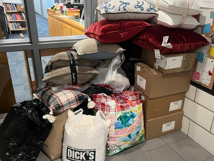 The Blake Middle School Kindness Club collected about 50 pillows from Blake students, teachers and families, all of which were donated to residents of the Thomas Upham House.