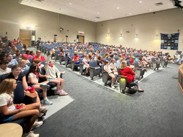 Blake Middle School students participated in grade-level assemblies on Sept. 11, 2026, featuring guest speaker Brian Cole, a Medfield resident who shared his experience of being in New York City at the time of the terrorist attacks. 