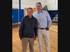 Boston Marathon runner and speaker Dave McGillivray, left, posed with Thomas Blake Middle School Principal Nat Vaughn.