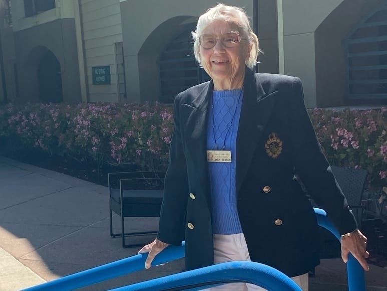MJ Bender at her home at The Terraces of Los Gatos senior living community.
