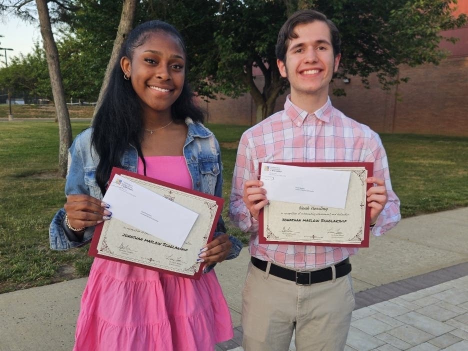 The 2026 Maslow scholarship recipients are Synai Blychanton (at left) and Noah Hessling (at right). They respectively plan to attend West Chester University and Rutgers University.