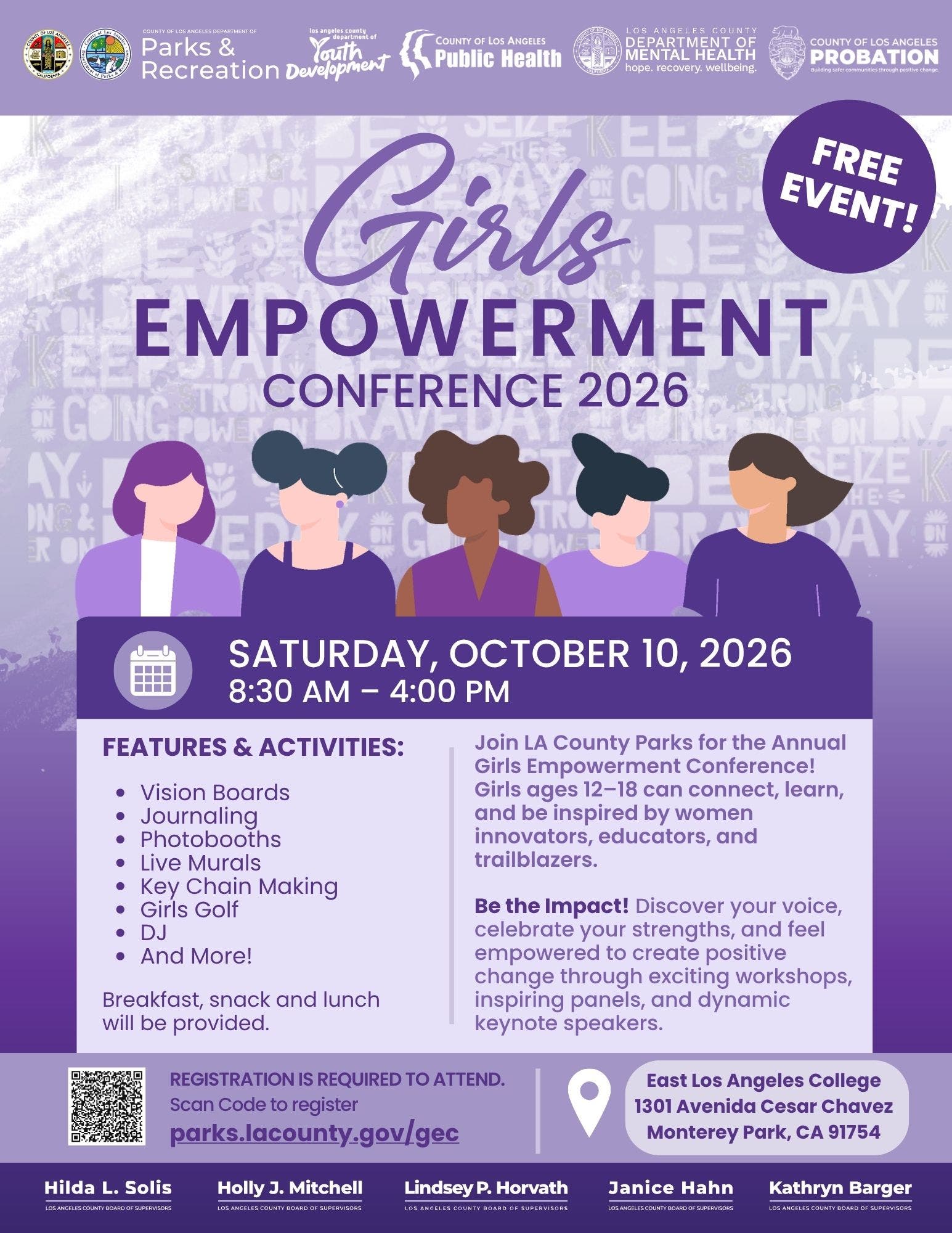 LA County Parks Hosts Girls Empowerment Conference on Oct.10 at East LA College
