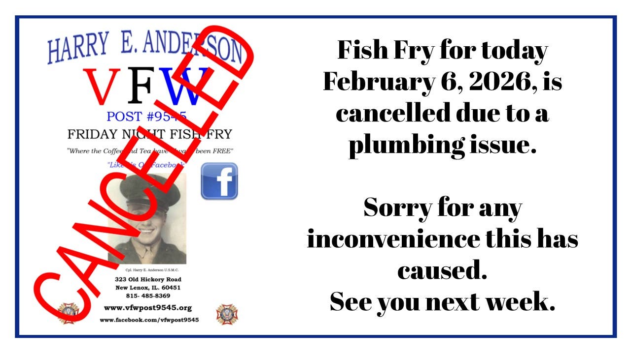 NL VFW Friday Fish Fry.  Cancelled due to a plumbing issue Sorry for any inconvenience!. 