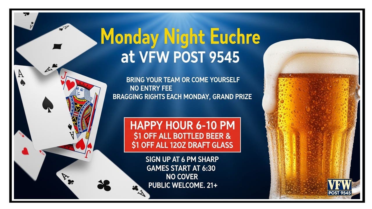 NL VFW Monday Night Euchre! NO COVER, PUBLIC WELCOME 21+