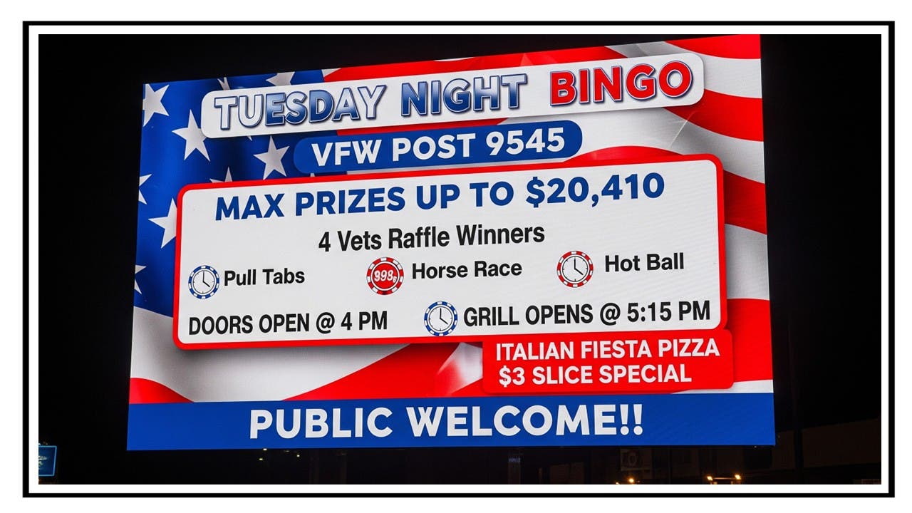 NL VFW Tue Bingo Up to $20,410 in Prizes -Vets Raffle-4 Winners this week!!