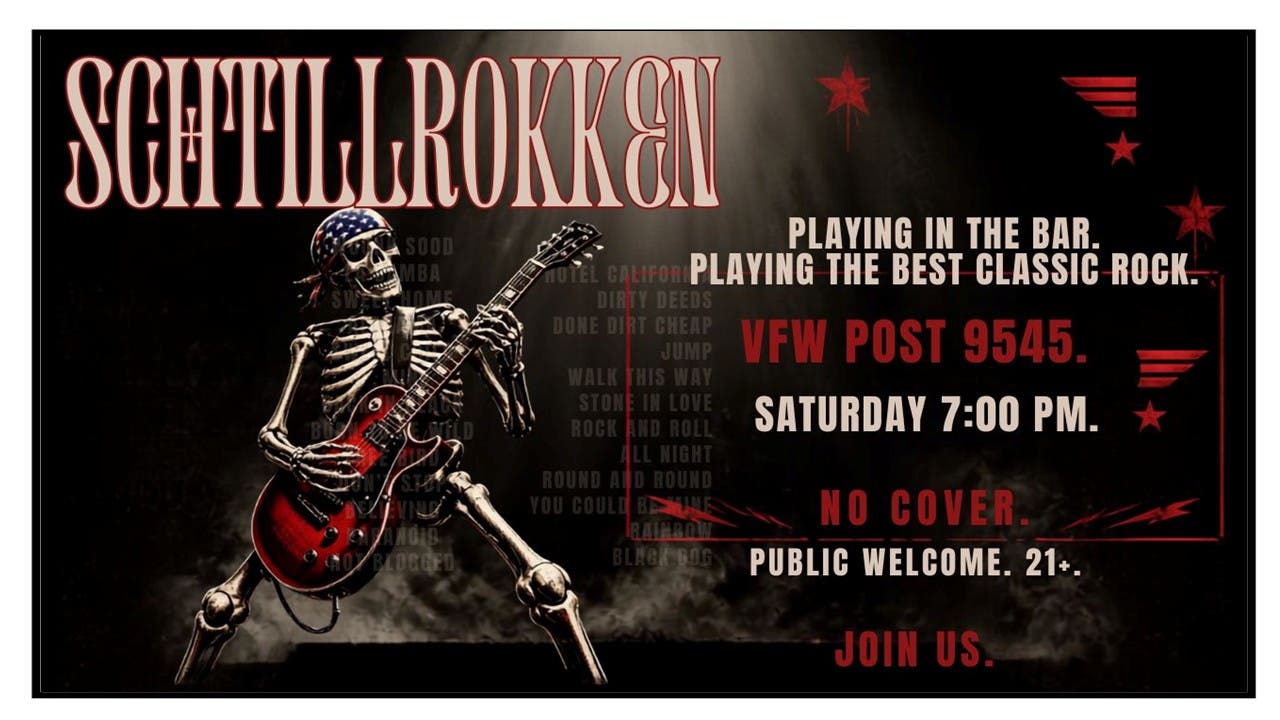 NL VFW-Playing In The Bar, Saturday The Band “SCHTILLROKKEN!” Playing Great Classic Rock! 
