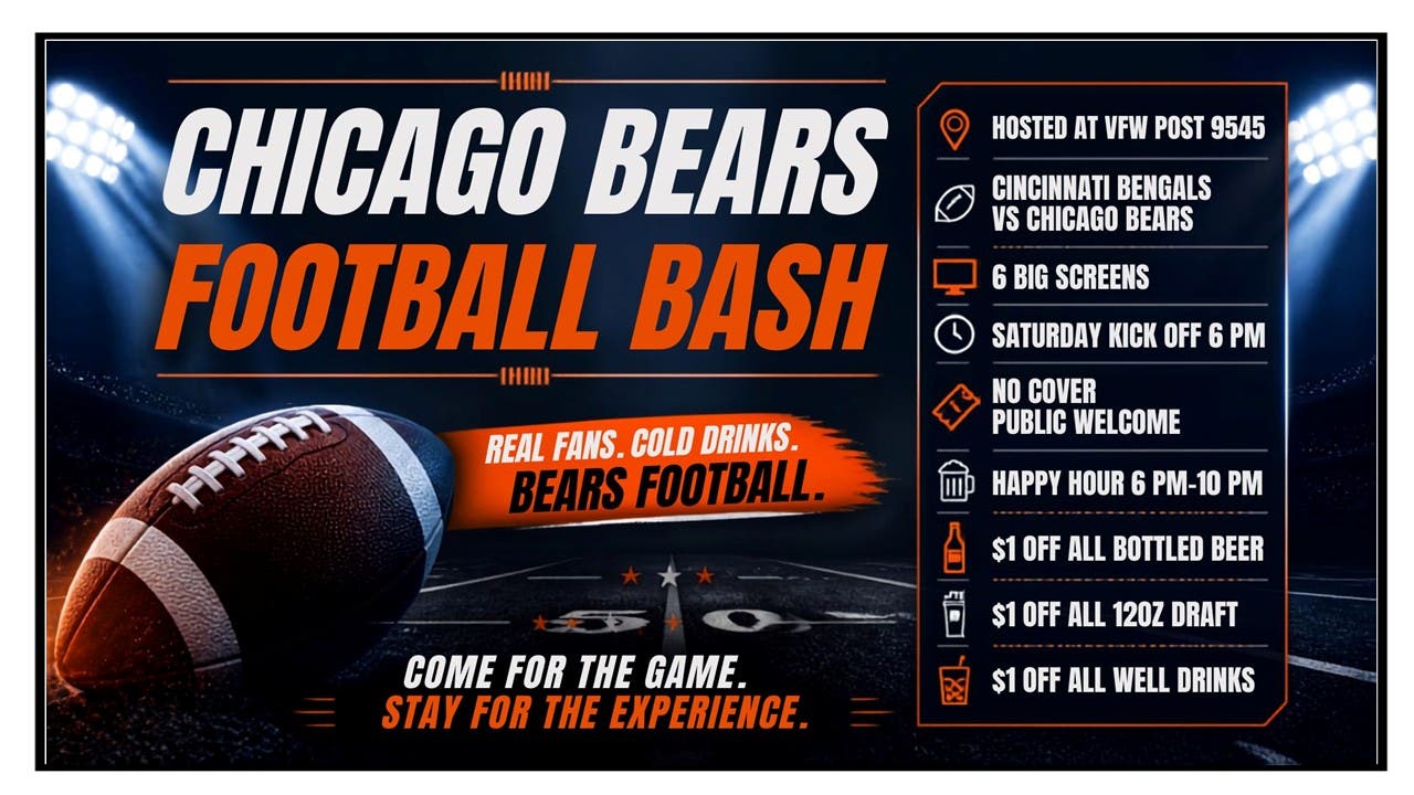 Chicago Bears Preseason bash the Cincinnati Bengals. Happy Hour at 6pm. NO COVER PUBLIC WELCOME