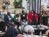 Katrina Mitchell, Dir., Atlanta Civic Site, AECF, moderates a multi-generational panel with (l-r) Covenant House Georgia's Keith Bostic, Partners for Home's Bidemi Animashaun and Mouconjay Gayou, and United Way of Greater Atlanta's Michele Jacobs. 