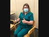 Rachel Hepner, Director of Social Services, gives a thumbs up after receiing her vaccination. 