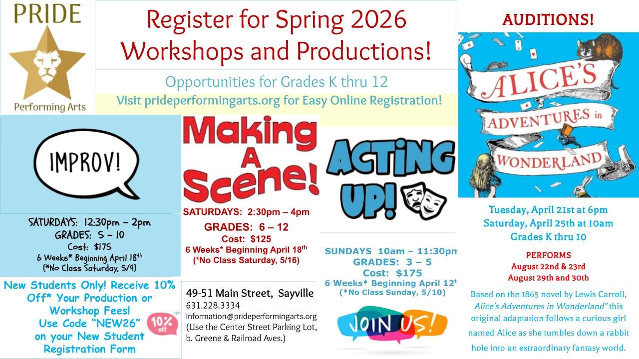 Register Now for Spring Acting Workshops! Classes Begin April 12th!