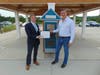 Ted Gutmann, Director of Emma Clark Library, with Council member Jonathan Kornreich at the reinstallation of the Little Free Library.