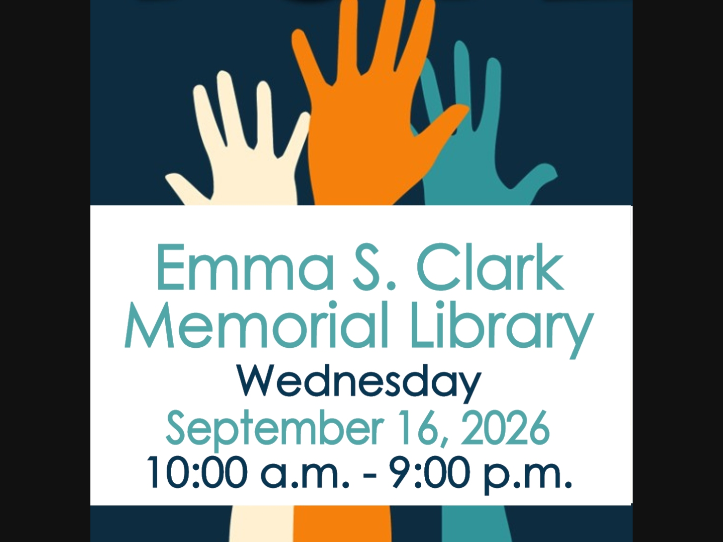 Emma Clark Library's Budget Vote will be Wednesday, September 16