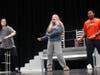 Lauren Eyerman (Jester), Olivia Orris (Lady Larken) and Varrick Nelson (Minstrel) rehearse and song and dance from Once Upon a Mattress.