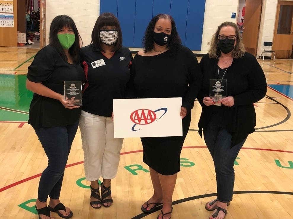 AAA Photo (L to R): Ms. Brandy Hill, Teacher/AAA School Safety Patrol Advisor; Mrs. Ragina Ali, AAA’s Public and Government Affairs Manager; Mrs. Lori Austin, Waugh Chapel Elementary Principal; Mrs. Kim Fitzmaurice, Teacher/AAA Patrol Advisor