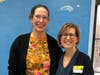 Lace School teacher visits with Meyer during author visit.