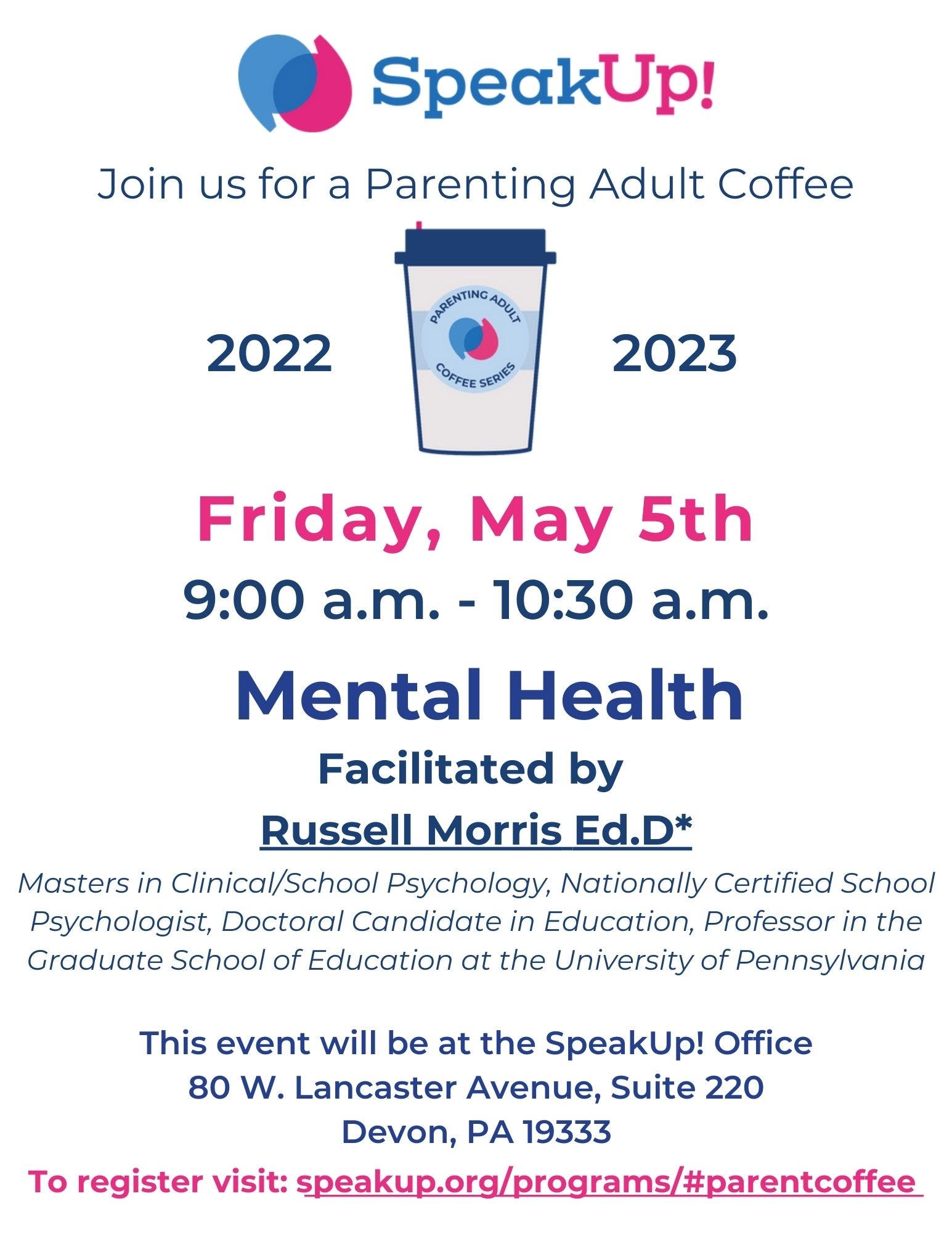May 5 SpeakUp! Parenting Adult Coffee on Mental Health Radnor, PA Patch