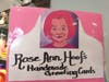 A colorful caricature of Rose Ann Hoof identifies her as the artist of themed greeting cards.