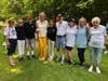 Lodge members and bocce players pose with Stoneham Senior Center Director Kristen Spence