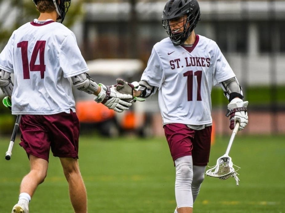 St. Luke's Boys Varsity Lacrosse Captain Justin Pearl '21 with Wes Meyers '20
