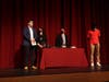 Will Stamoulis '22 of New Canaan and Zion Profit '22 of Bridgeport receive the St. Lawrence Book Award during St. Luke's School awards ceremony.