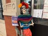 Colorful skeleton welcomes guests to Altiro Latin Fusion Restaurant.