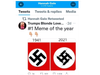 Swastika imagery in tweet comparing Biden administration to Hitler's Nazi Germany; shared by Fairfield Republican RTM candidate Hannah Gale.