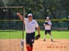 Age approiate and safe is demonstrated here with Pete Calabresse behind a protective screen in delivering a pitch in game action at North Shore Park in St Petersburg.