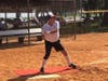 Joe Hannah, lines up pitch in Thursday's December,9, 2021 game North Shore Park, St Petersburg.  His "Kits" team defeated the Kats 11-7. 