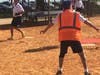 Umpire Bill Barrett signals safe as "Cubbie" Kutchinski crosses home plate completing his inside the park home run at Thursday's December,9, 2021 game North Shore Park, St Petersburg. 