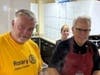 Jerry Converse and a fellow Rotarian are doing a little hands-on breakfast prep for guests at Ronald House. Sunrise Club members are tentatively scheduled for August 18.