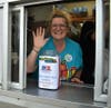 Deb Montanez, Assistant to the Principal worked hard at the drive-thru