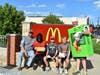 Coach Matt Alholm sell pies with his pie sellers Brad Jack, Emily Jack, as Gorilla, Collin Jack, and Thomas Prescott