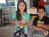 Jose Gonzalez and Melissa Reyes were thrilled with their new backpacks from the Morton Grove McDonald's.