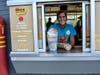 Art Teacher Jill Beauregard works the Drive-Thru