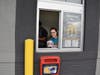 Mrs. Hennessey works the Drive-Thru during McTeacher's Night