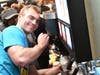 Bryce Kirk holds down the ice cream machine at the Joliet McTeacher’s Night